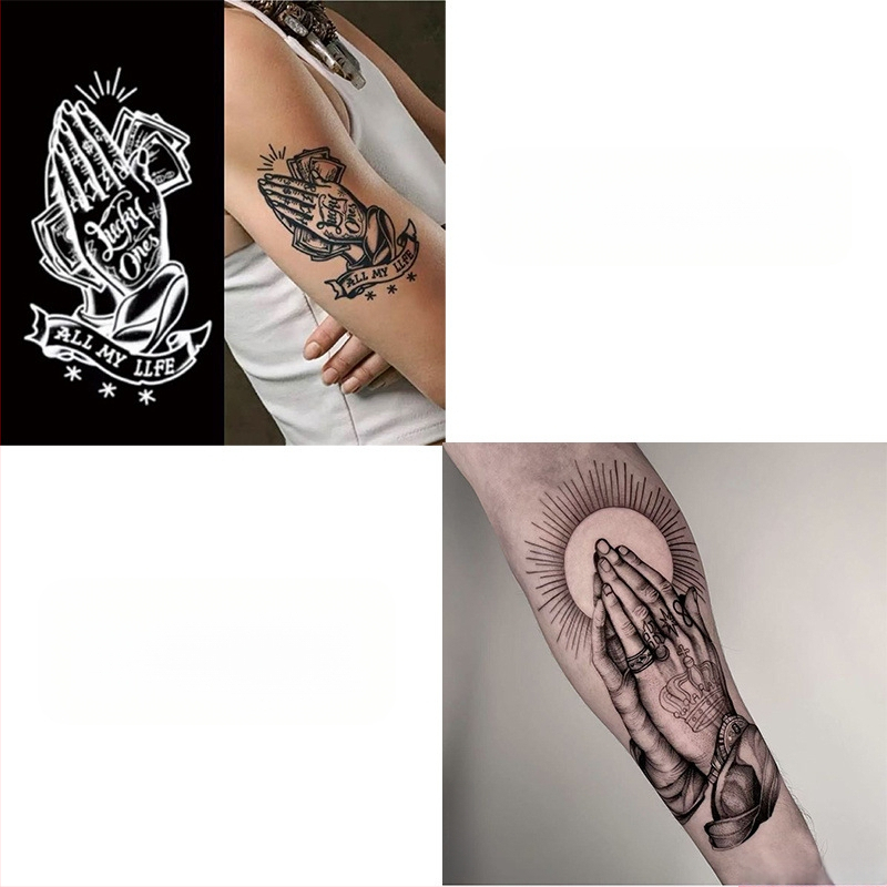 Nálepka na tetovanie na ruku s motívom modlitby – vodotesná, dlhodobá, polopermanentná, realistický dizajn