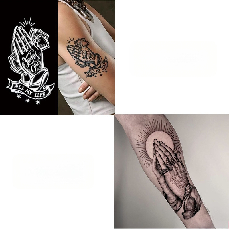 Nálepka na tetovanie na ruku s motívom modlitby – vodotesná, dlhodobá, polopermanentná, realistický dizajn