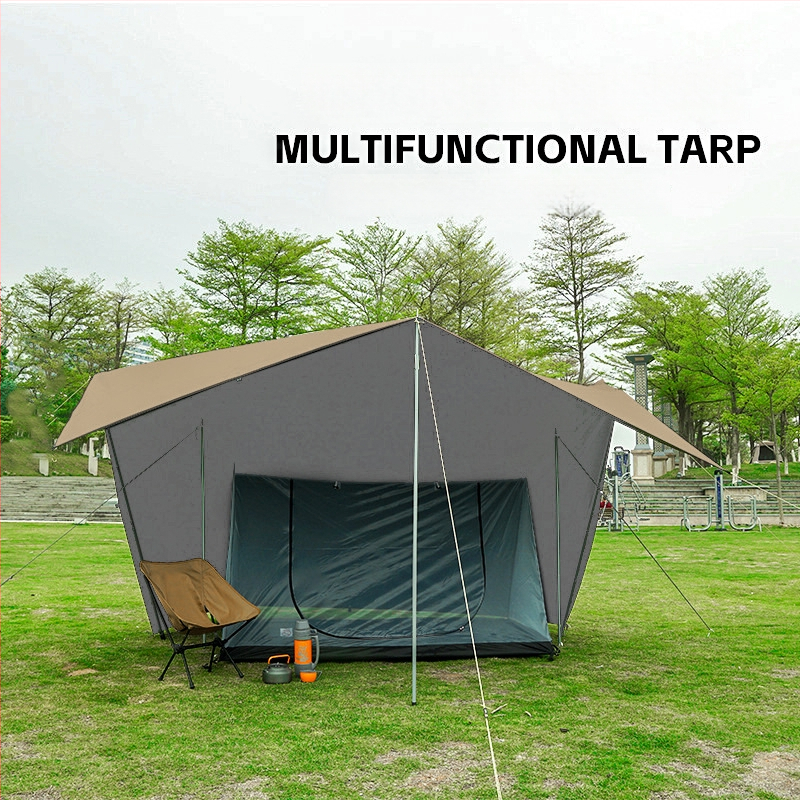 Kempingo skydas su daugybe kabliukų, 210D Oxford audinys, vandeniui atsparus 3000–8000 mm, kvadratinė forma