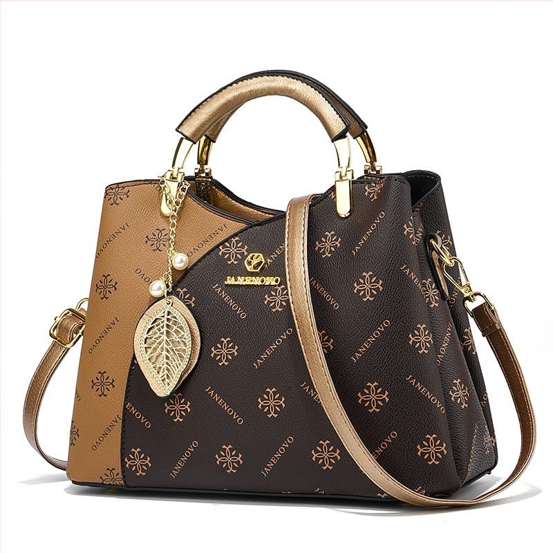 Moteriška rankinė per petį su kontrastiniais paneliais, PU oda, horizontali kvadrato forma, užtrauktukas, poliesterio pamušalas