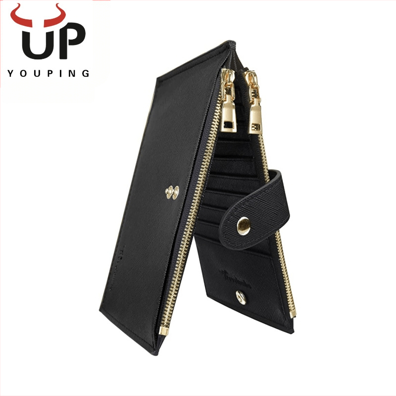 Vertikálna kožená peňaženka so zipsom, veľká kapacita a priehradky na viaceré karty, pre unisex použitie