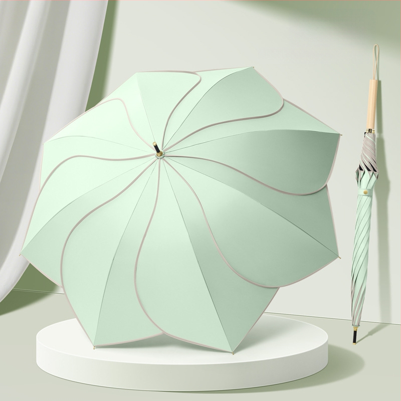 Petálový dážďnik s UV ochranou UPF 50+, 8 žebier, Vinyl 210T látka, konštrukcia z zliatiny, rukoväť z masívneho dreva, možnosť potlače loga