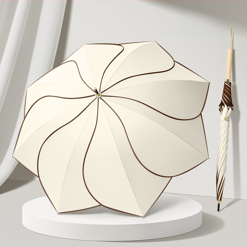 Petálový dážďnik s UV ochranou UPF 50+, 8 žebier, Vinyl 210T látka, konštrukcia z zliatiny, rukoväť z masívneho dreva, možnosť potlače loga