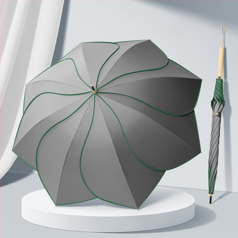 Petálový dážďnik s UV ochranou UPF 50+, 8 žebier, Vinyl 210T látka, konštrukcia z zliatiny, rukoväť z masívneho dreva, možnosť potlače loga