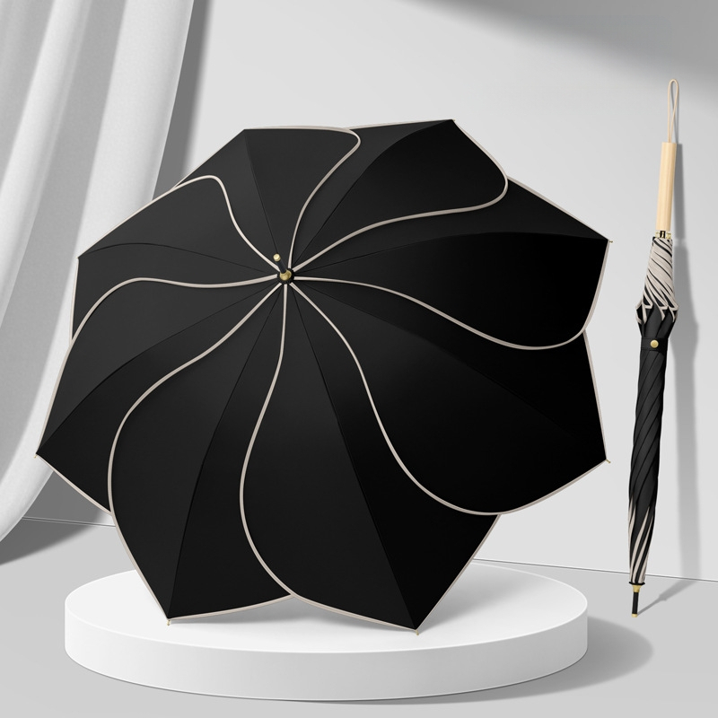 Petálový dážďnik s UV ochranou UPF 50+, 8 žebier, Vinyl 210T látka, konštrukcia z zliatiny, rukoväť z masívneho dreva, možnosť potlače loga