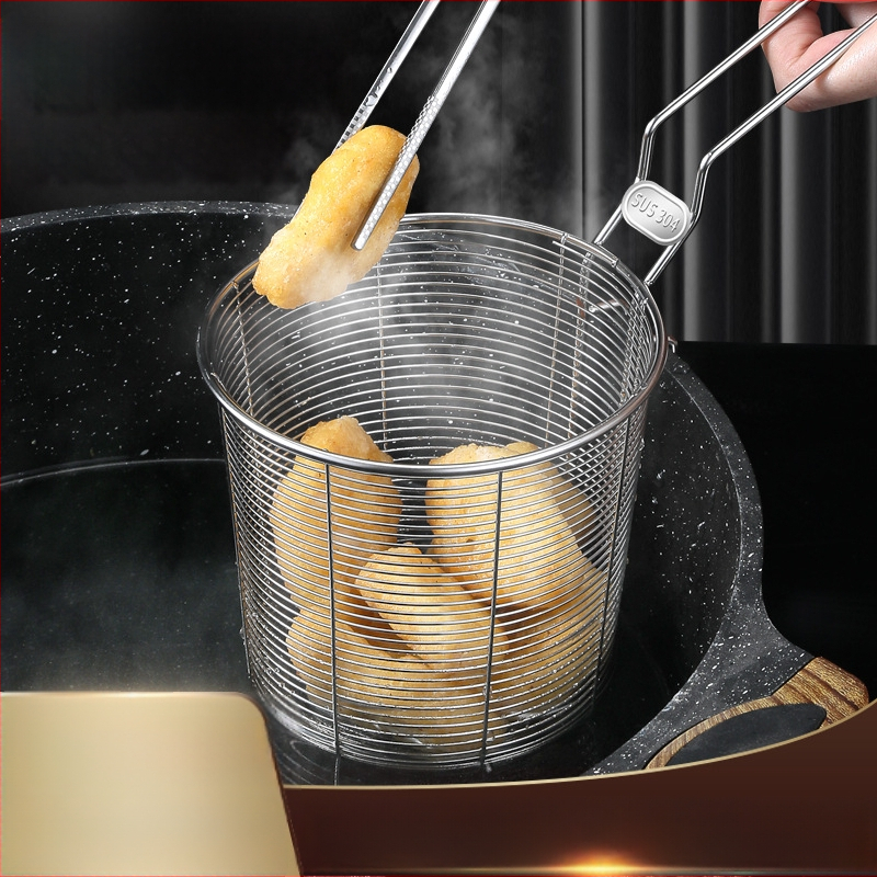 Koš na fritovanie z nehrdzavejúcej ocele 304 s filtrom na rezance, pochúťky a hranolky – rukoväť proti popáleninám, jednoduchý háčik, prispôsobiteľné Zhenggang Hardware