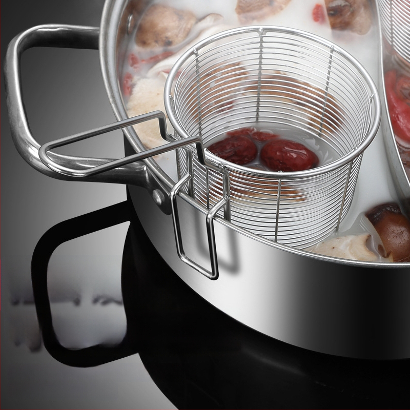Koš na fritovanie z nehrdzavejúcej ocele 304 s filtrom na rezance, pochúťky a hranolky – rukoväť proti popáleninám, jednoduchý háčik, prispôsobiteľné Zhenggang Hardware