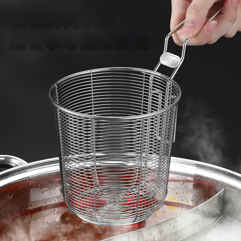 Koš na fritovanie z nehrdzavejúcej ocele 304 s filtrom na rezance, pochúťky a hranolky – rukoväť proti popáleninám, jednoduchý háčik, prispôsobiteľné Zhenggang Hardware