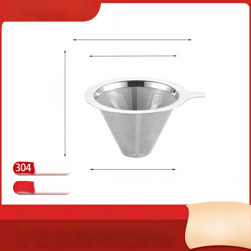 Dvojvrstvový kovový filter na kávu z nerezovej ocele 304, laserovo gravírované logo, vhodné do kaviarne, jednofarebný vzor, balené v papierovej krabici.