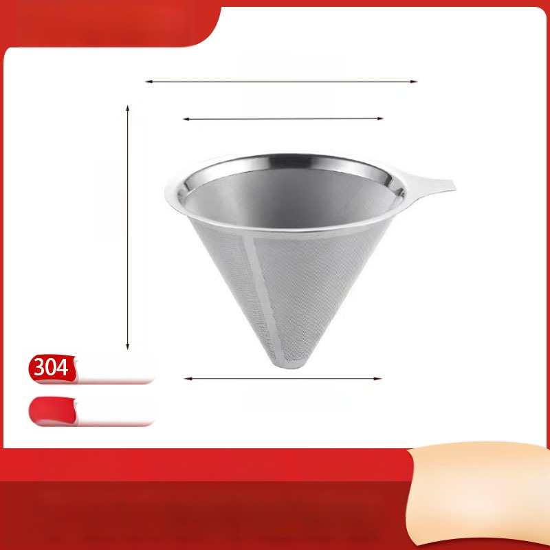 Dvojvrstvový kovový filter na kávu z nerezovej ocele 304, laserovo gravírované logo, vhodné do kaviarne, jednofarebný vzor, balené v papierovej krabici.