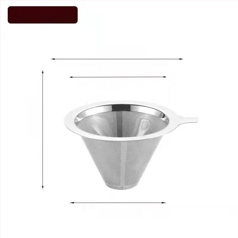 Dvojvrstvový kovový filter na kávu z nerezovej ocele 304, laserovo gravírované logo, vhodné do kaviarne, jednofarebný vzor, balené v papierovej krabici.