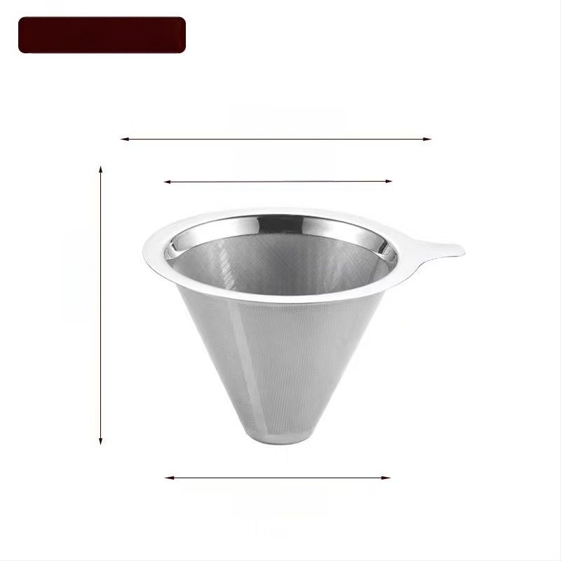 Dvojvrstvový kovový filter na kávu z nerezovej ocele 304, laserovo gravírované logo, vhodné do kaviarne, jednofarebný vzor, balené v papierovej krabici.