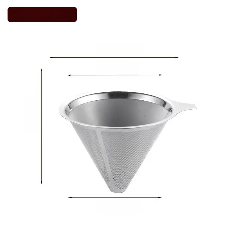 Dvojvrstvový kovový filter na kávu z nerezovej ocele 304, laserovo gravírované logo, vhodné do kaviarne, jednofarebný vzor, balené v papierovej krabici.