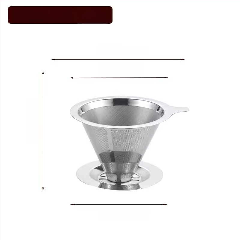 Dvojvrstvový kovový filter na kávu z nerezovej ocele 304, laserovo gravírované logo, vhodné do kaviarne, jednofarebný vzor, balené v papierovej krabici.