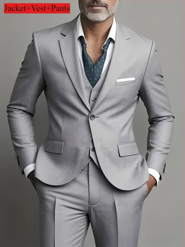 Tryjų dalių Slim-Fit kostiumas, vieno mygtuko, Notch Lapel, poliesterio mišinys, banketui