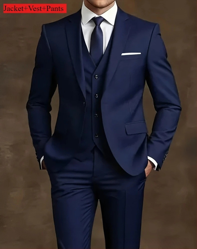 Tryjų dalių Slim-Fit kostiumas, vieno mygtuko, Notch Lapel, poliesterio mišinys, banketui