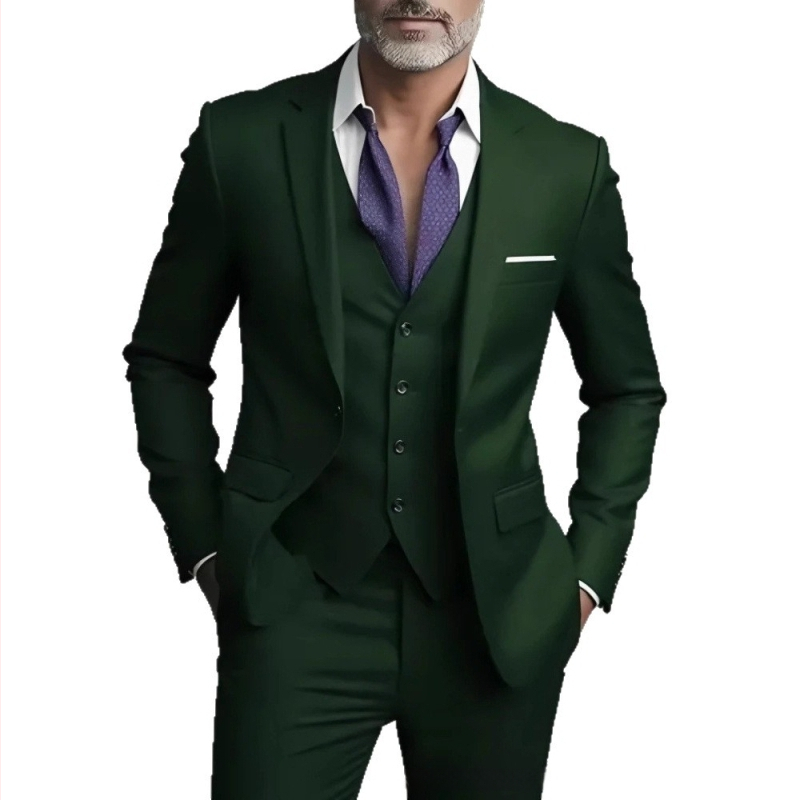 Tryjų dalių Slim-Fit kostiumas, vieno mygtuko, Notch Lapel, poliesterio mišinys, banketui