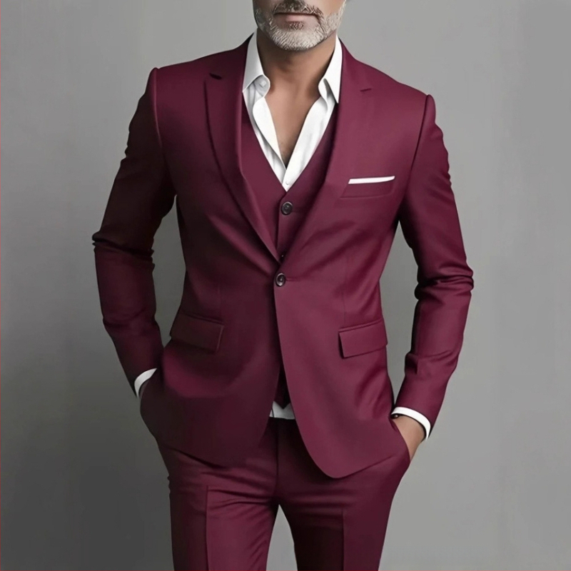 Tryjų dalių Slim-Fit kostiumas, vieno mygtuko, Notch Lapel, poliesterio mišinys, banketui