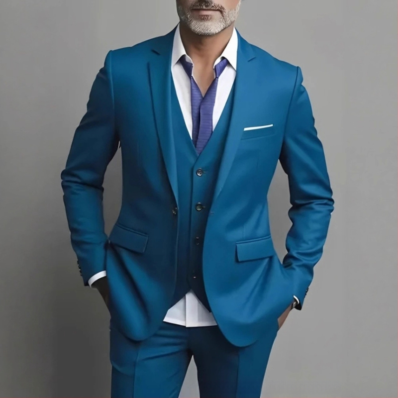 Tryjų dalių Slim-Fit kostiumas, vieno mygtuko, Notch Lapel, poliesterio mišinys, banketui