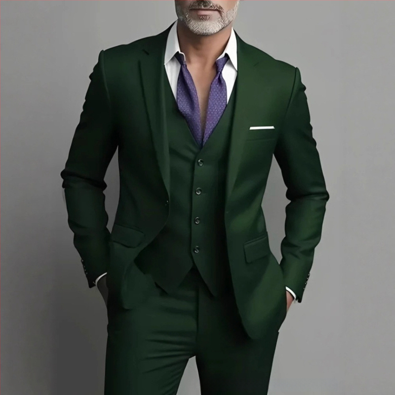 Tryjų dalių Slim-Fit kostiumas, vieno mygtuko, Notch Lapel, poliesterio mišinys, banketui