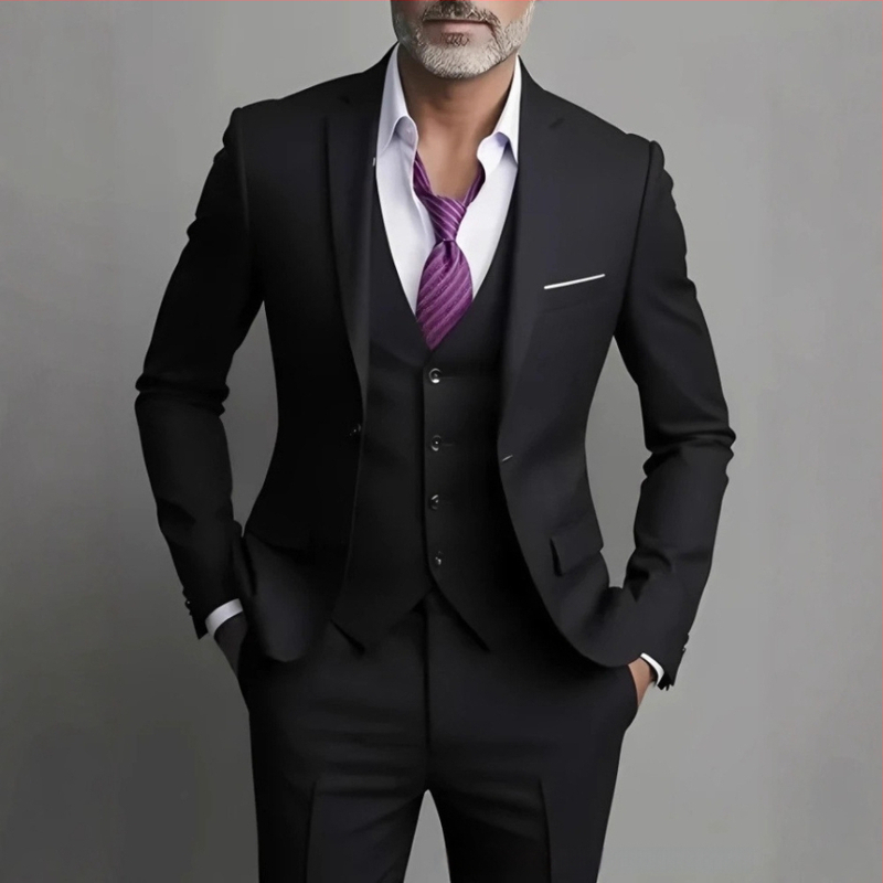 Tryjų dalių Slim-Fit kostiumas, vieno mygtuko, Notch Lapel, poliesterio mišinys, banketui