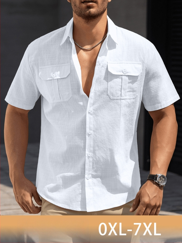 Vyriski trumpom rankoviu marškiniai iš 100% medvilnės su apverčiama apykakle ir kišenėmis – be raukšlių