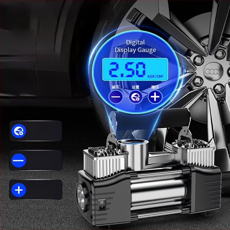 Pārvietojams divcilindru auto riepu piepumpētājs, 12V, 180W, 45 L/min, Digitālais displejs