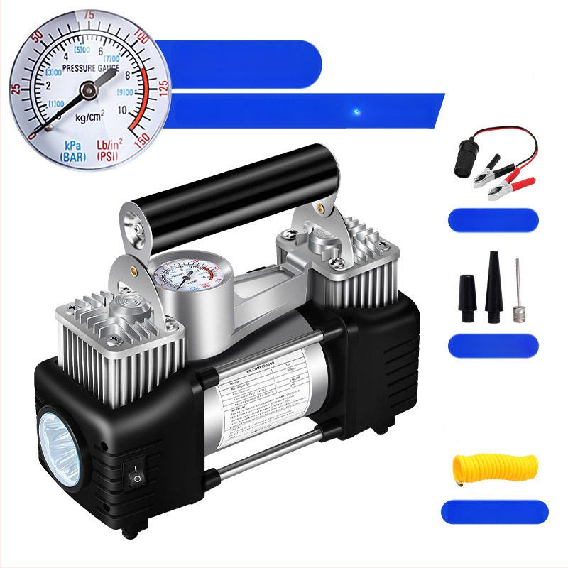 Pārvietojams divcilindru auto riepu piepumpētājs, 12V, 180W, 45 L/min, Digitālais displejs