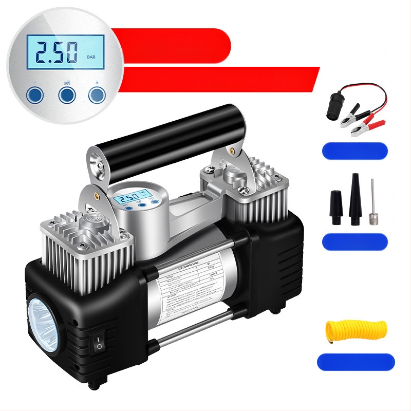 Pārvietojams divcilindru auto riepu piepumpētājs, 12V, 180W, 45 L/min, Digitālais displejs