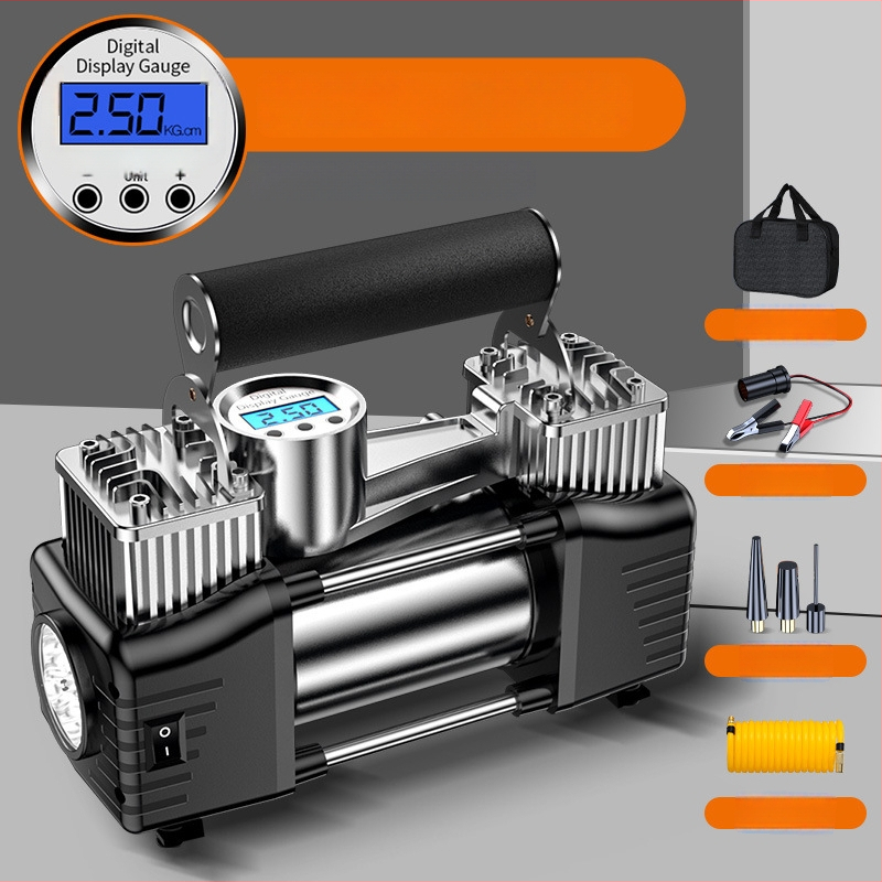 Pārvietojams divcilindru auto riepu piepumpētājs, 12V, 180W, 45 L/min, Digitālais displejs