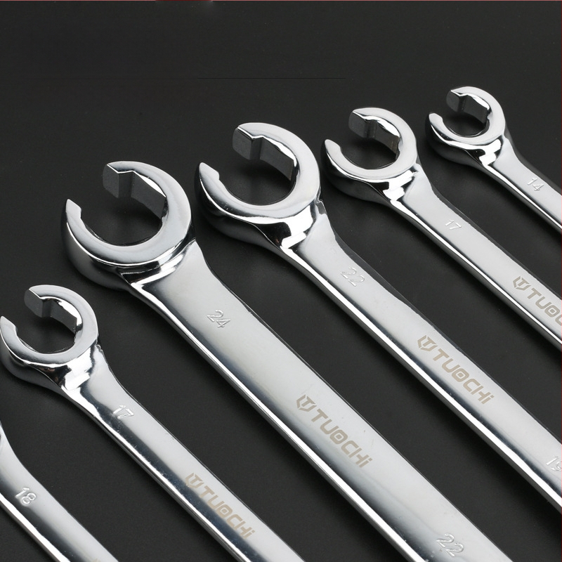 Tuochi Olejový kľúč na rúrky – dvojúčelový, otvorený koniec s hexom, zliatina nikl-železo, leštená chrómová povrchová úprava, 0,5 kg