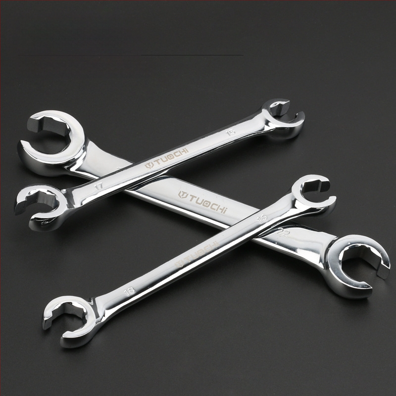 Tuochi Olejový kľúč na rúrky – dvojúčelový, otvorený koniec s hexom, zliatina nikl-železo, leštená chrómová povrchová úprava, 0,5 kg