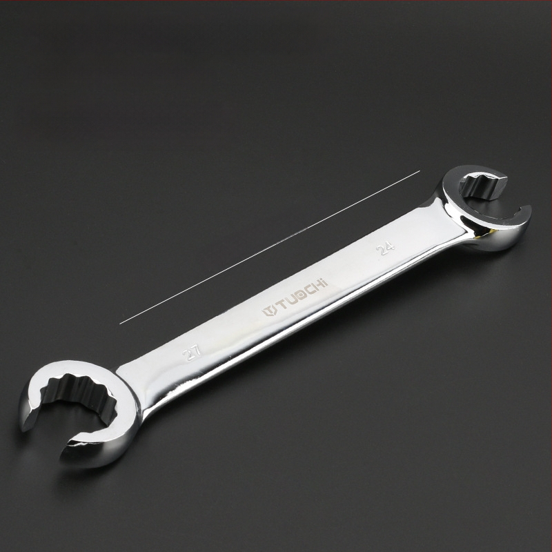 Tuochi Olejový kľúč na rúrky – dvojúčelový, otvorený koniec s hexom, zliatina nikl-železo, leštená chrómová povrchová úprava, 0,5 kg