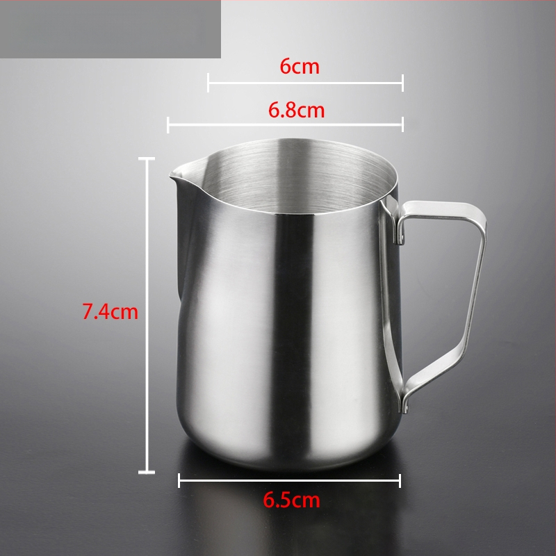 Kanica na latte art so špičatým výtokom, hrubšie telo z 201 nerezovej ocele, s meracou stupnicou