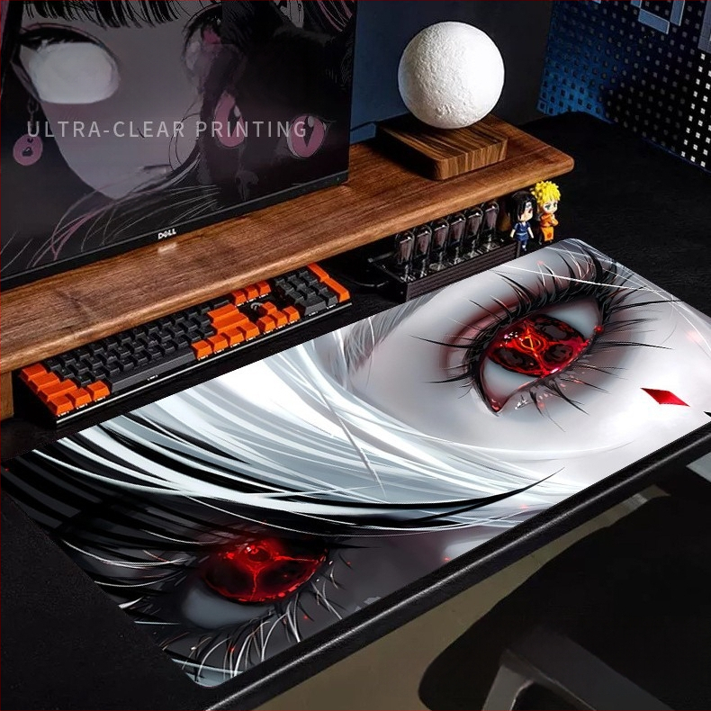 Spēļu galda paliktnis ar anime acs dizainu, anti-slip gumijas un auduma materiāls, rokas atbalsts, termotransferā druka, pielāgota druka