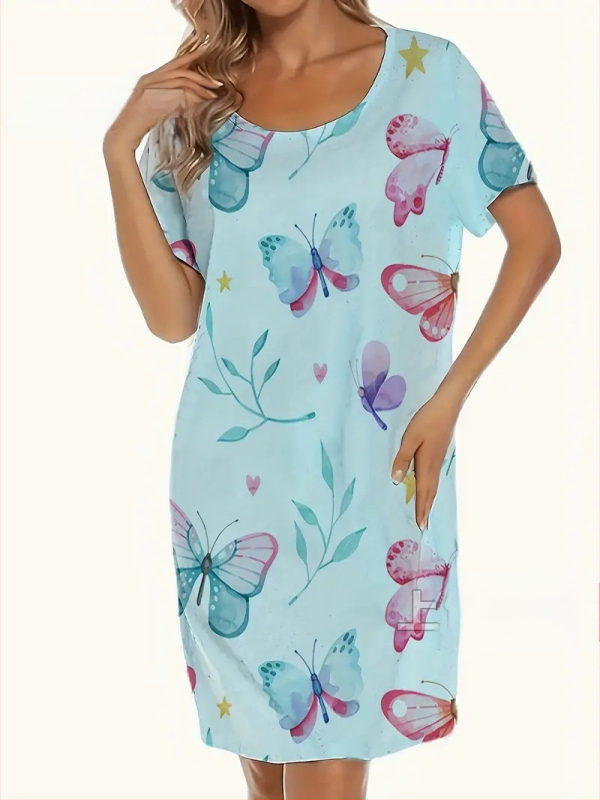 Jednodielne luxusné pyžamové šaty s kruhovým výstrihom, midi dĺžka, 100% polyester.