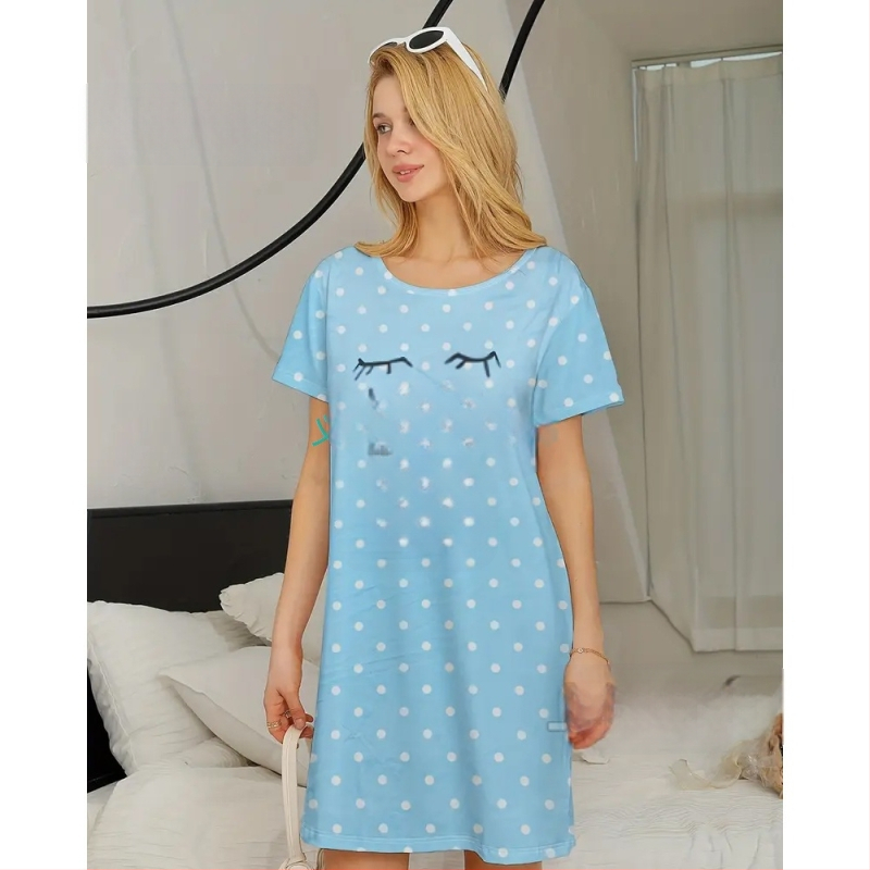 Jednodielne luxusné pyžamové šaty s kruhovým výstrihom, midi dĺžka, 100% polyester.