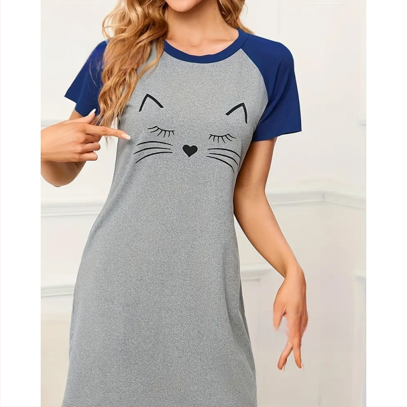 Jednodielne luxusné pyžamové šaty s kruhovým výstrihom, midi dĺžka, 100% polyester.