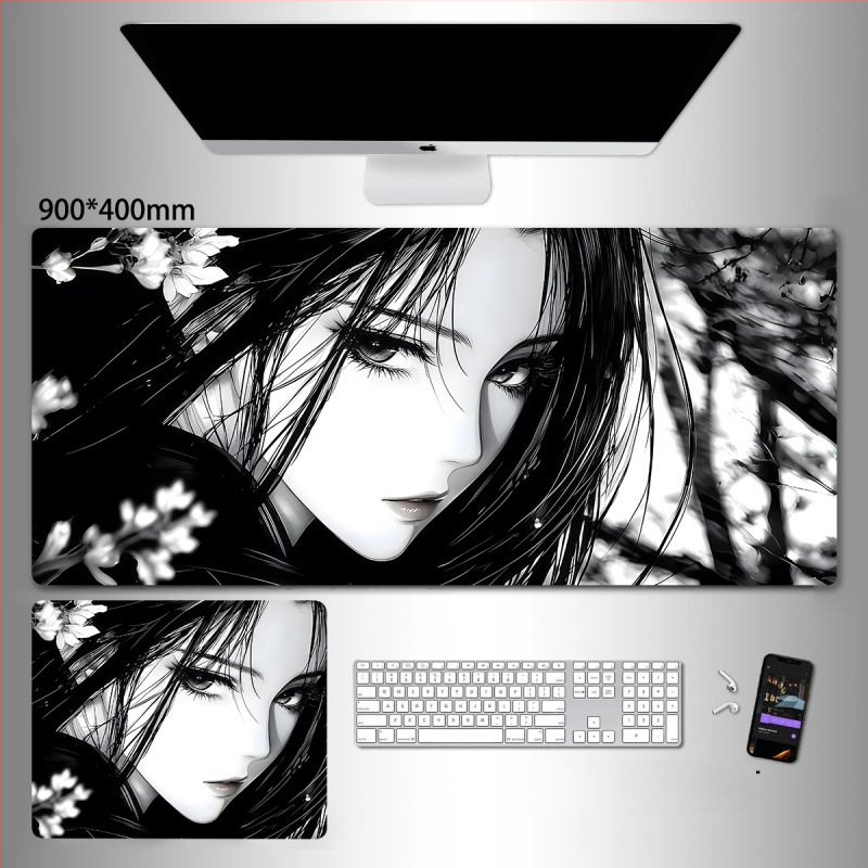 Liels spēļu peles paliktnis ar anime seriāla motīvu un tintes mazgāšanas seno stilā; dabiskā gumija, pretslīdēšana, vienpusējs.