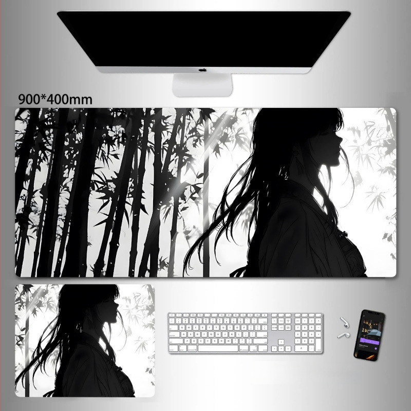 Liels spēļu peles paliktnis ar anime seriāla motīvu un tintes mazgāšanas seno stilā; dabiskā gumija, pretslīdēšana, vienpusējs.