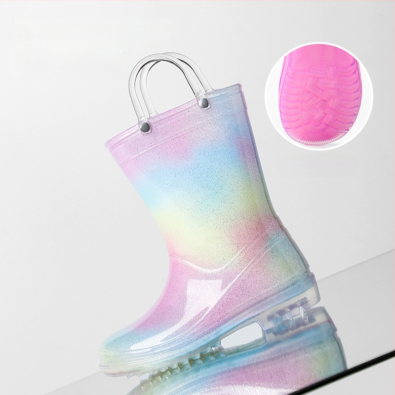 Dievčenské čižmy do dažďa PVC, štýl princezná, nízky podpätok 1–3 cm, stredná výška holennej časti