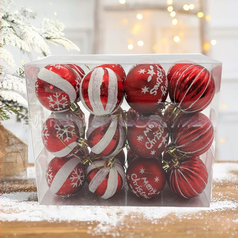 Vianočný maľovaný guľový set s ozdobami - Materiál PS, čiastočne ručná a čiastočne mechanická výroba, Značka: Iné