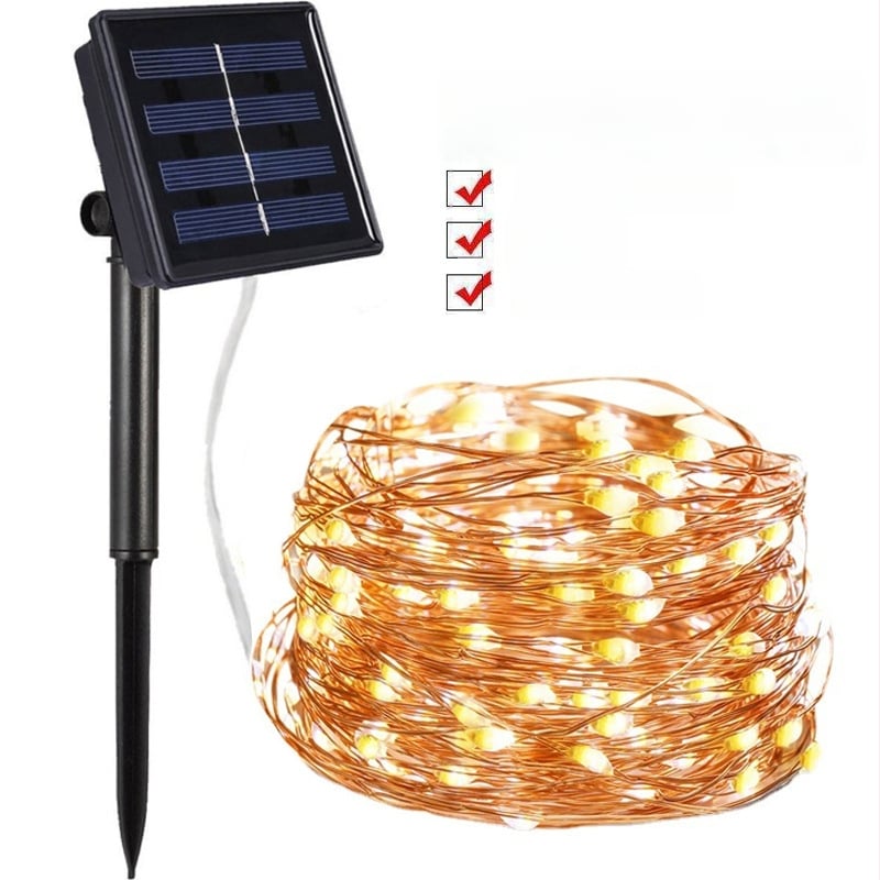 Solarne LED žice od bakrene žice za vanjsko dvorište, vodootporne, božićna dekoracija, daljinsko upravljanje