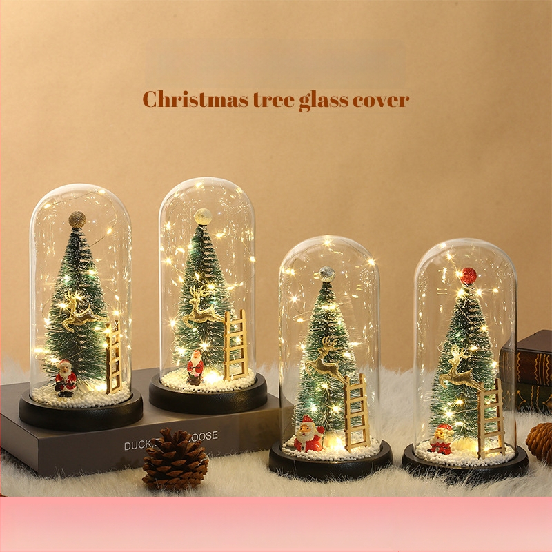 Oberry Sklenený vianočný stromček – stolná nočná lampa s skleneným krytom, moderný minimalistický dekor (materiál: sklo; logo tlačené)