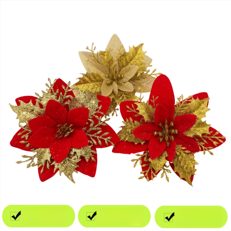 Guanmei Umelá vianočná kytica, hlava a veniec so zlatým práškom — Balenie: kartón; Ručná výroba; Importované: Nie
