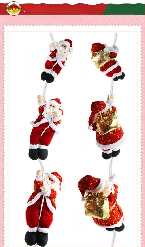 Vianočná dekorácia: Santa Claus zostupuje po lane s korálkami a lezeckou reťazou – visiaca ozdoba na vianočnú scénu (Materiál: plyš; Kód výrobku: lt1006611705; Balenie: farebná škatuľka; Sviatok: Vianoce; IP licencované: Nie)