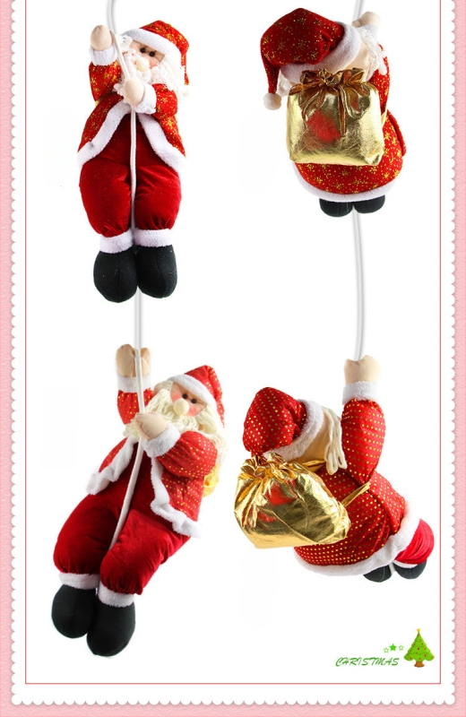 Vianočná dekorácia: Santa Claus zostupuje po lane s korálkami a lezeckou reťazou – visiaca ozdoba na vianočnú scénu (Materiál: plyš; Kód výrobku: lt1006611705; Balenie: farebná škatuľka; Sviatok: Vianoce; IP licencované: Nie)