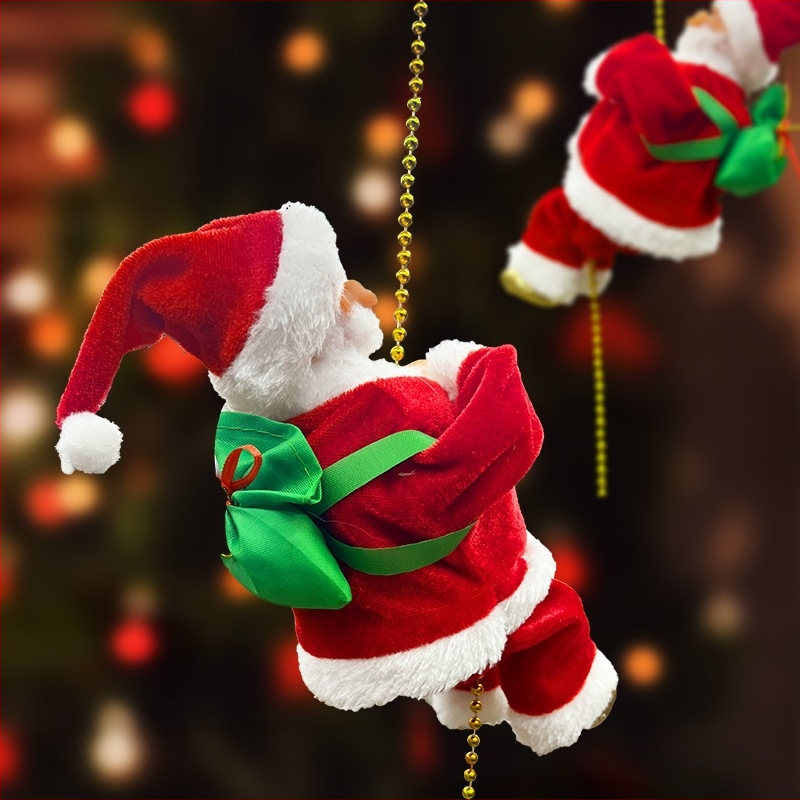 Vianočná dekorácia: Santa Claus zostupuje po lane s korálkami a lezeckou reťazou – visiaca ozdoba na vianočnú scénu (Materiál: plyš; Kód výrobku: lt1006611705; Balenie: farebná škatuľka; Sviatok: Vianoce; IP licencované: Nie)