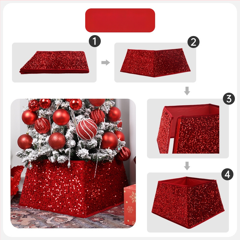 Plantronics vianočná sukňa na strom s flitrami, 3D okolie stromu dekor, moderný minimalistický štýl, polo manuálna a polo automatická výroba