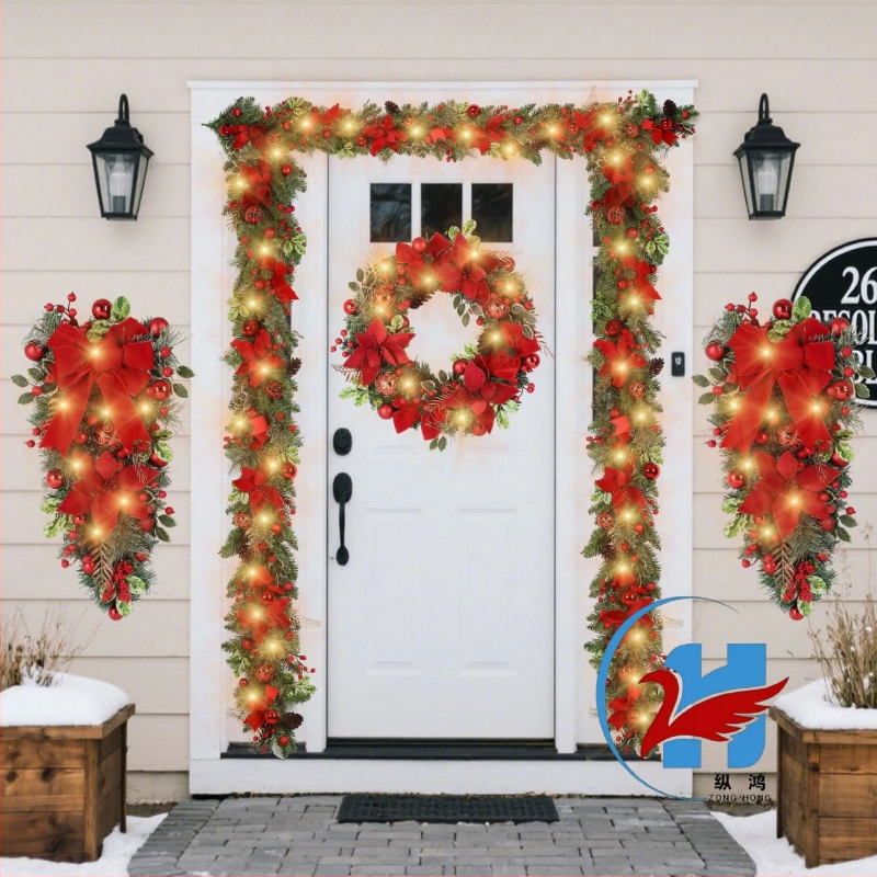 Sada dekorácií veniec so sametovými kvetmi, plastový materiál, zavesenie hore nohami, značka Zonghong